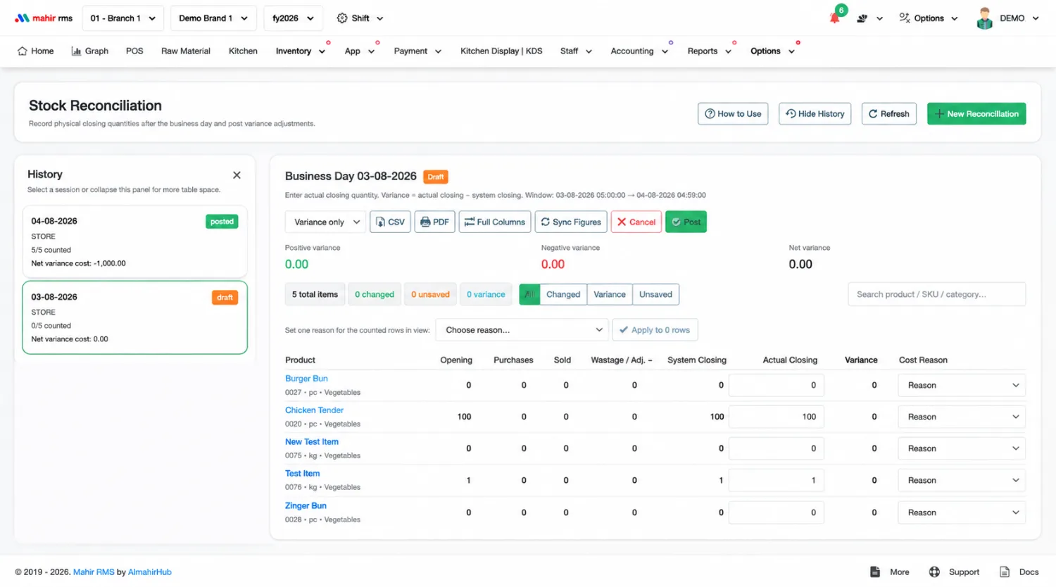 Inventory — Stock Reconciliation dashboard